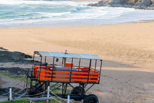 Sea tractor at Burgh Island with beach and sea in background