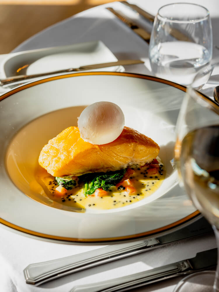 Fish and a poached egg from The Nettlefold Restaurant at Burgh Island