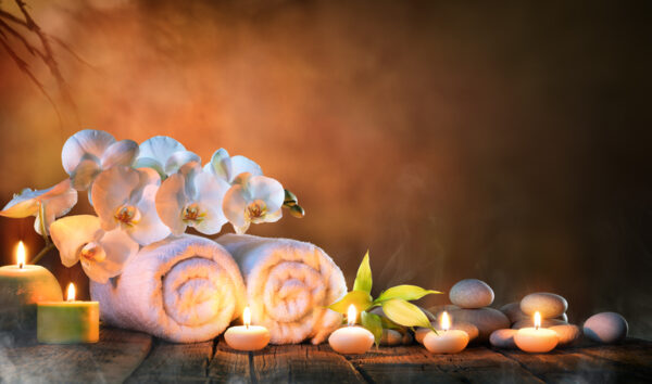 Spa - Couple Towels With Candles And Orchid