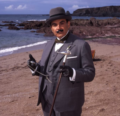 poirot on the beach