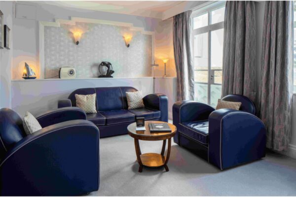 Blue sitting room at Burgh Island