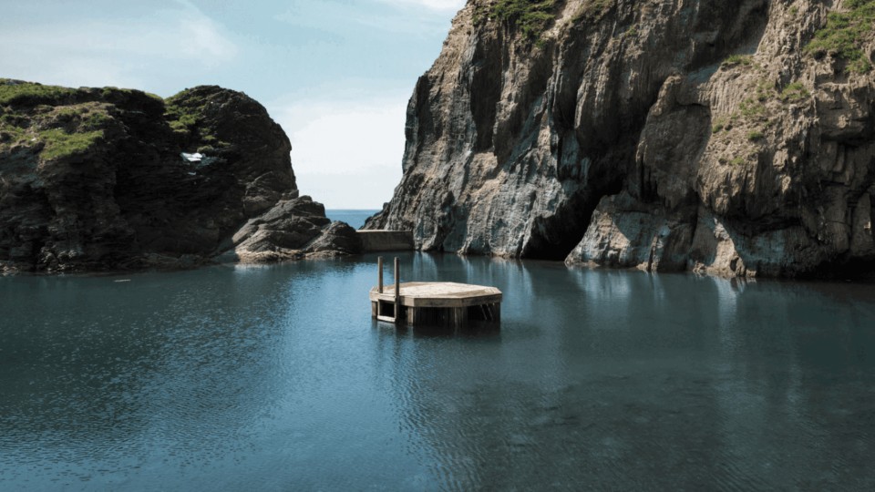 Mermaid pool in the sea surrounded by cliffs at Burgh Island