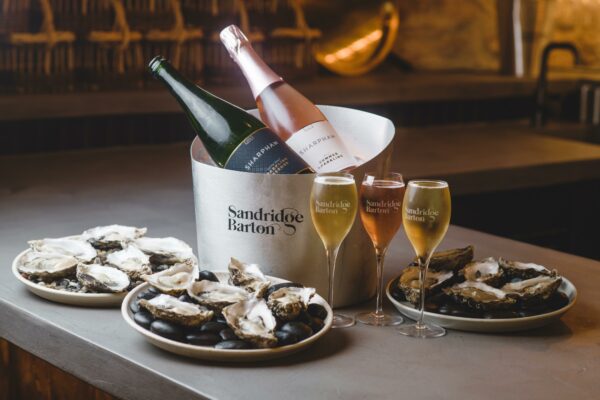 Sandridge Barton's Sharpham Wine along with 3 Plates of Muscles