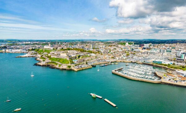 Aerial view over Plymouth